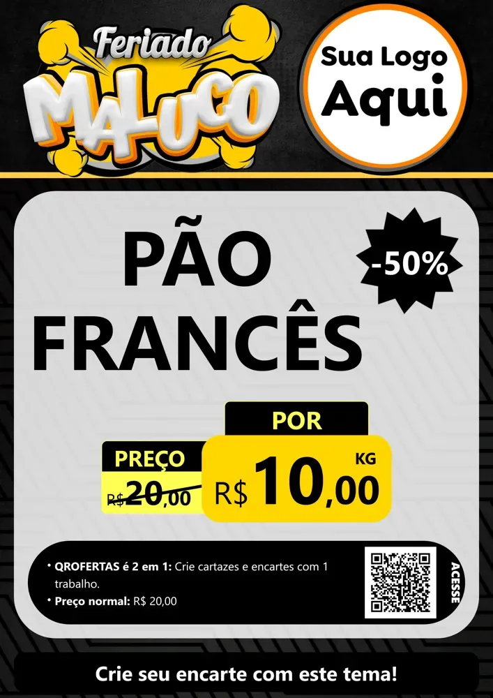 Modelo de Cartaz para Cartaz A4 Vertical com o tema Feriado Maluco para Padaria