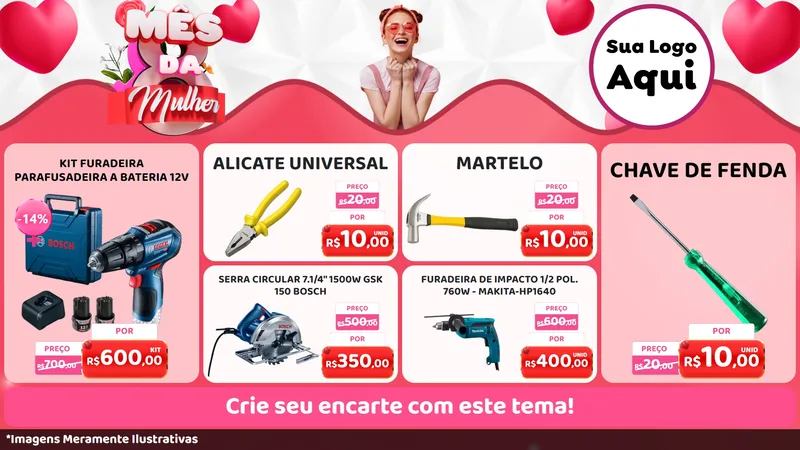 Modelo de TV para TV Horizontal com o tema Mês da Mulher para Maquinas e Ferramentas
