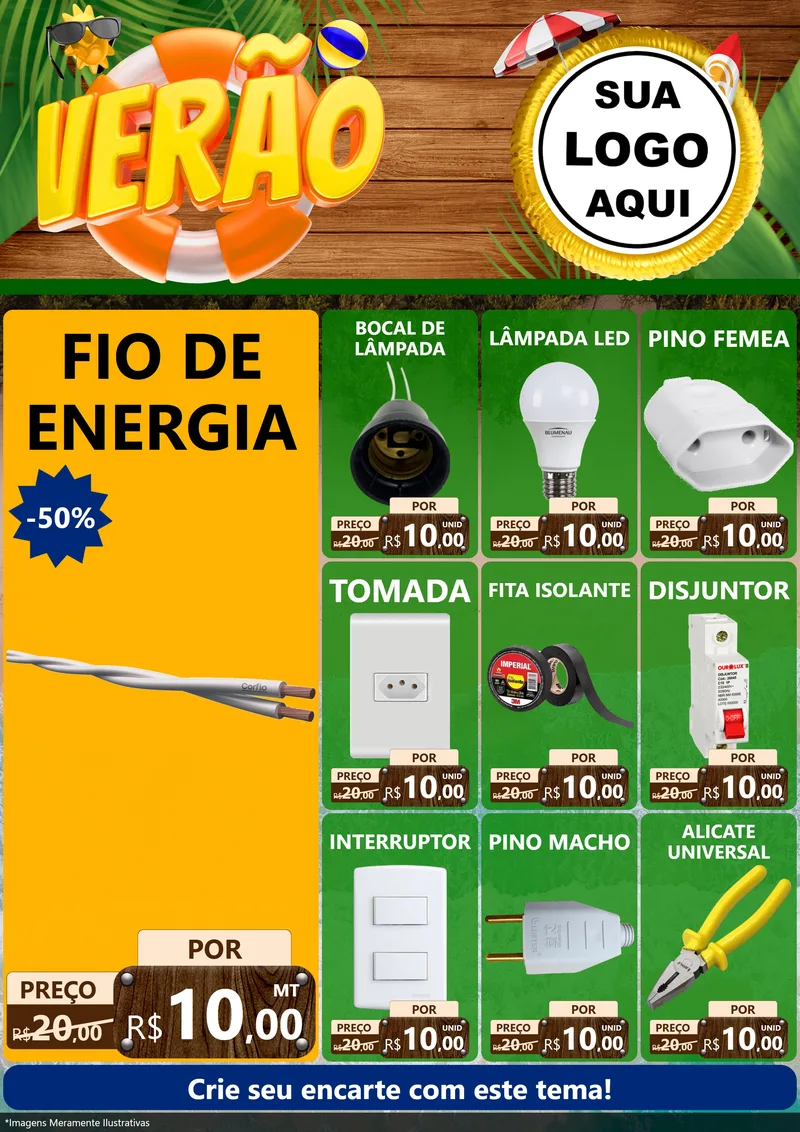 Modelo de Encarte para Encarte A4 Vertical com o tema Verão para Materiais Elétricos