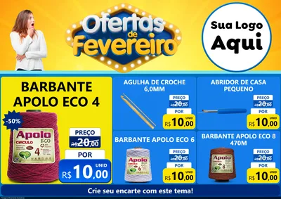 Modelo de Encarte para Encarte A4 Horizontal com o tema Ofertas de Fevereiro para Armarinho e Aviamentos
