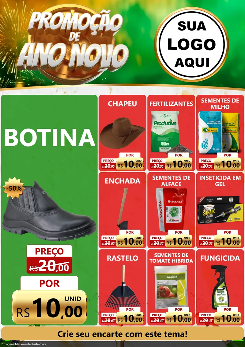 Modelo de Encarte para Encarte A4 Vertical com o tema Promoção de Ano Novo para Agropecuária