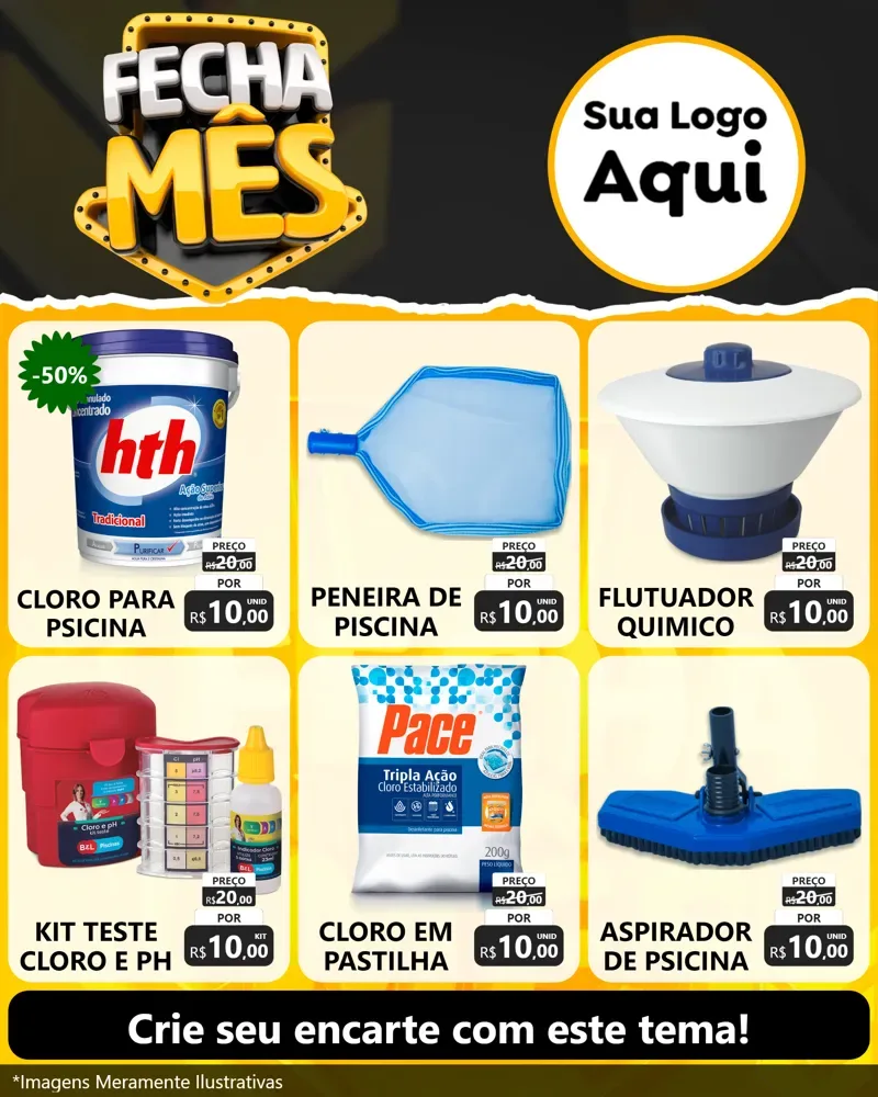 Modelo de Rede Social para Feed Instagram com o tema Fecha Mês para Produtos para Piscina