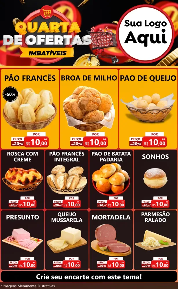 Modelo de Encarte para Encarte Grande com o tema Quarta de Ofertas Imbatíveis para Padaria