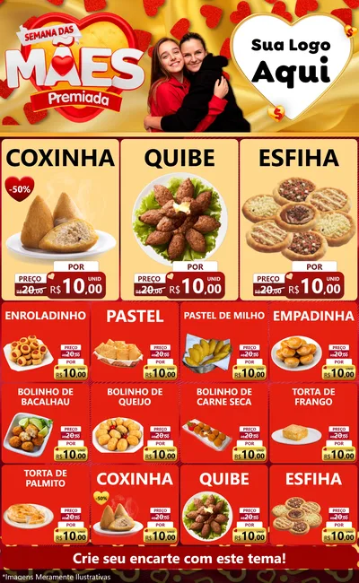 Modelo de Encarte para Encarte Grande com o tema Semana das Mães Premiada para Salgadaria