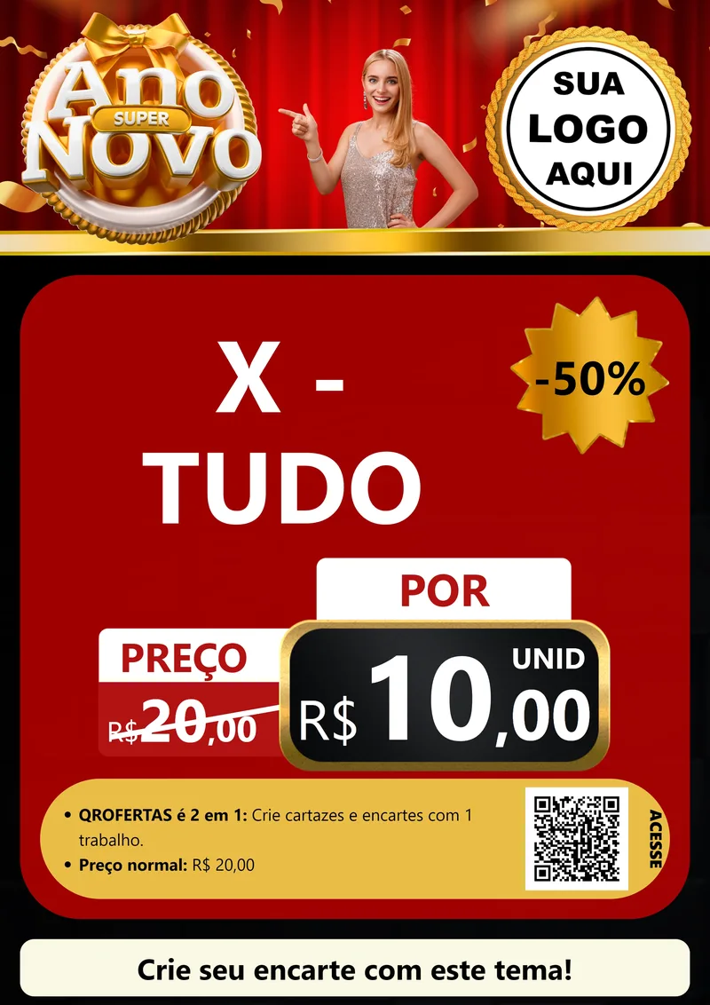 Modelo de Cartaz para Cartaz A4 Vertical com o tema Super Ano Novo para Hamburgueria