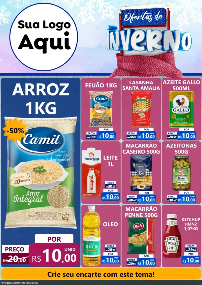 Modelo de Encarte para Encarte A4 Vertical com o tema Ofertas de Inverno para Supermercado