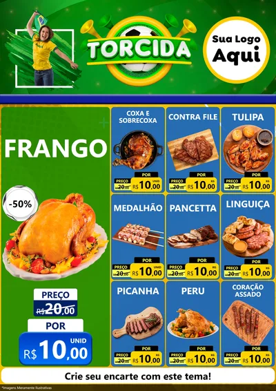Modelo de Encarte para Encarte A4 Vertical com o tema Torcida para Assados