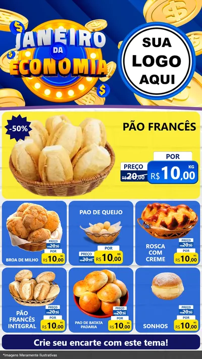 Modelo de Rede Social para Stories com o tema Janeiro da Economia para Padaria