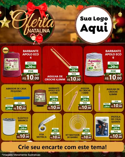 Modelo de Rede Social para Feed Instagram com o tema Ofertas Natalina para Armarinho e Aviamentos