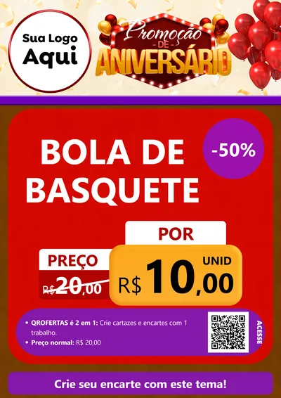Modelo de Cartaz para Cartaz A4 Vertical com o tema Promoção de Aniversário para Artigos Esportivos