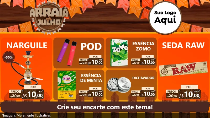 Modelo de TV para TV Horizontal com o tema Arraiá de Julho - Junina para Tabacaria
