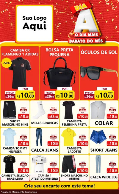 Modelo de Encarte para Encarte Grande com o tema Dia A o Dia Mais Barato do Mês para Roupas e acessórios