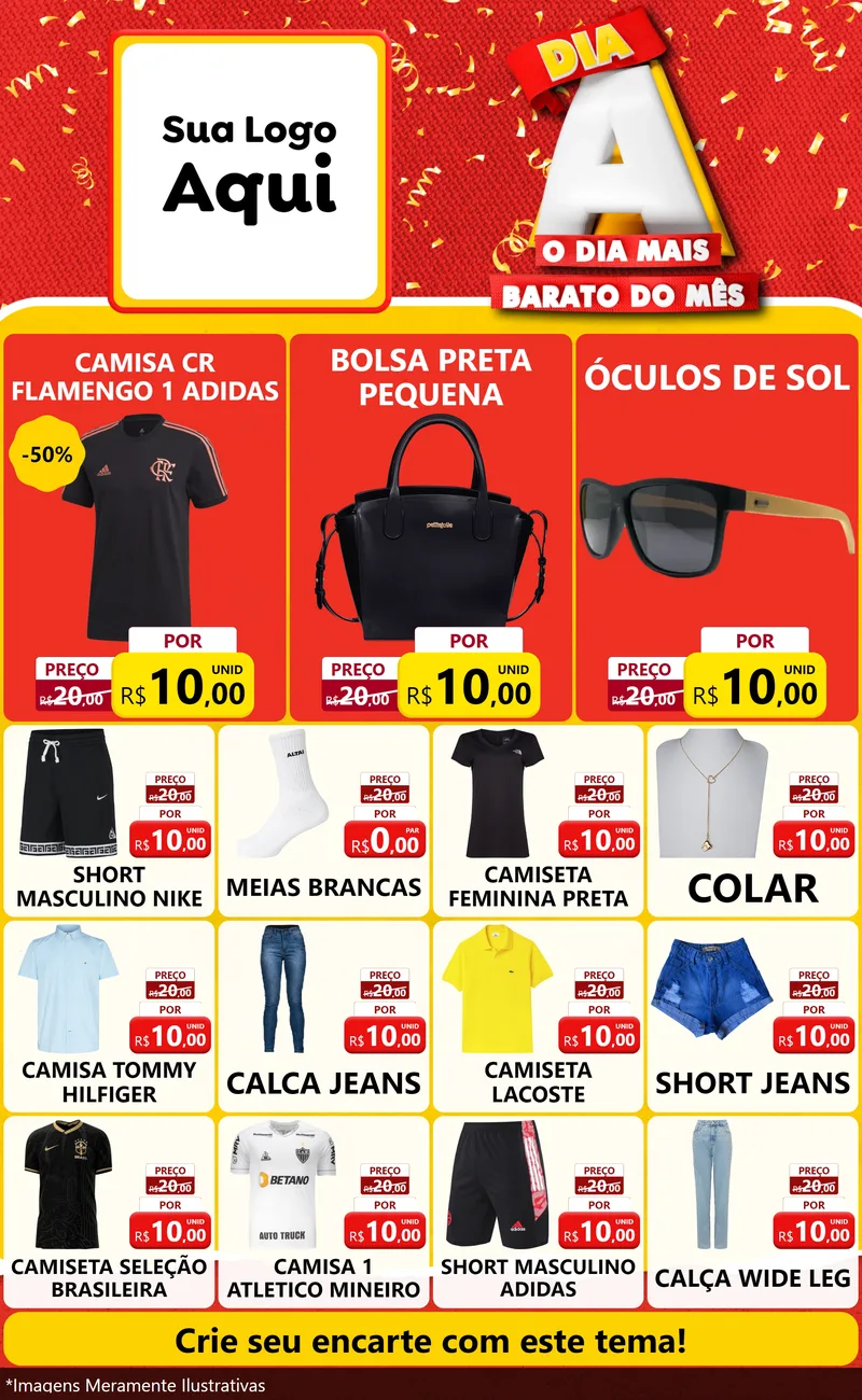 Modelo de Encarte para Encarte Grande com o tema Dia A o Dia Mais Barato do Mês para Roupas e acessórios