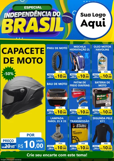 Modelo de Encarte para Encarte A4 Vertical com o tema Especial Independência do Brasil para Moto peças
