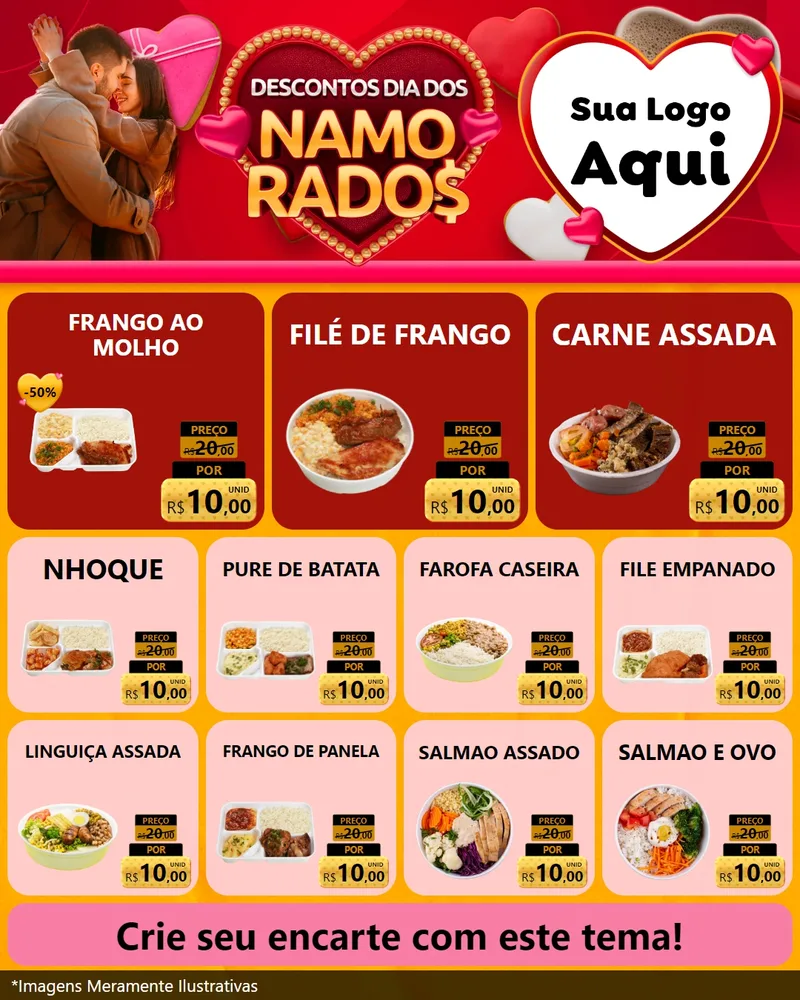 Modelo de Rede Social para Feed Instagram com o tema Descontos Dia dos Namorados para Restaurante