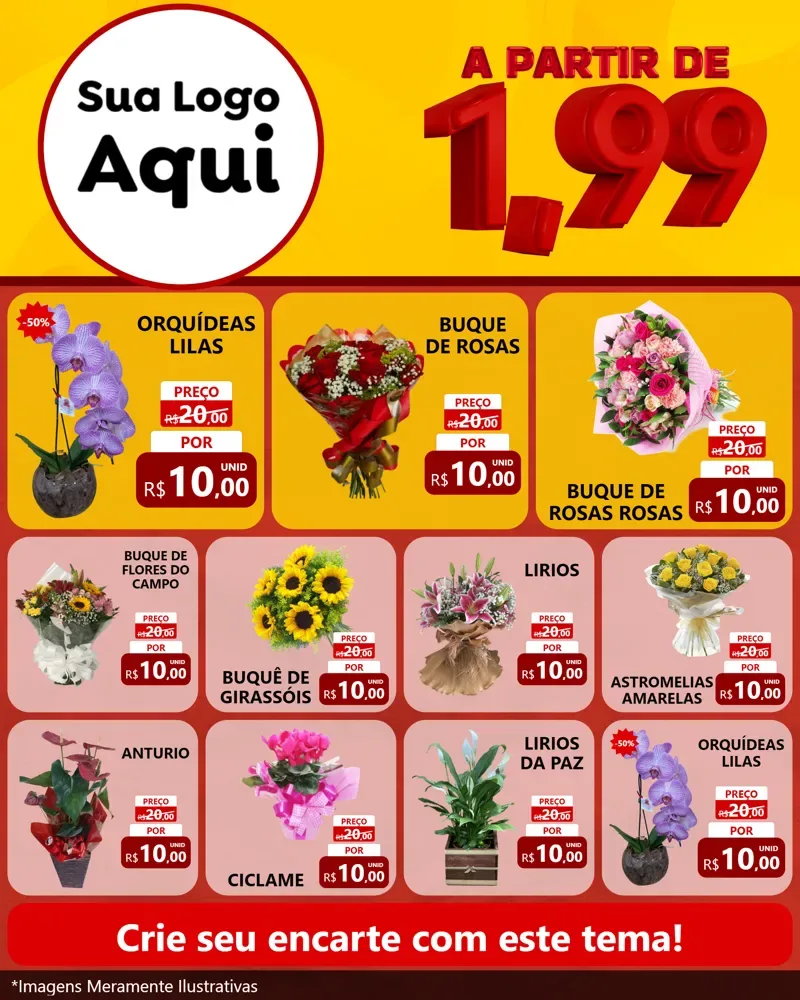 Modelo de Rede Social para Feed Instagram com o tema A Partir de Um e Noventa e Nove - 1,99 para Floricultura e jardim