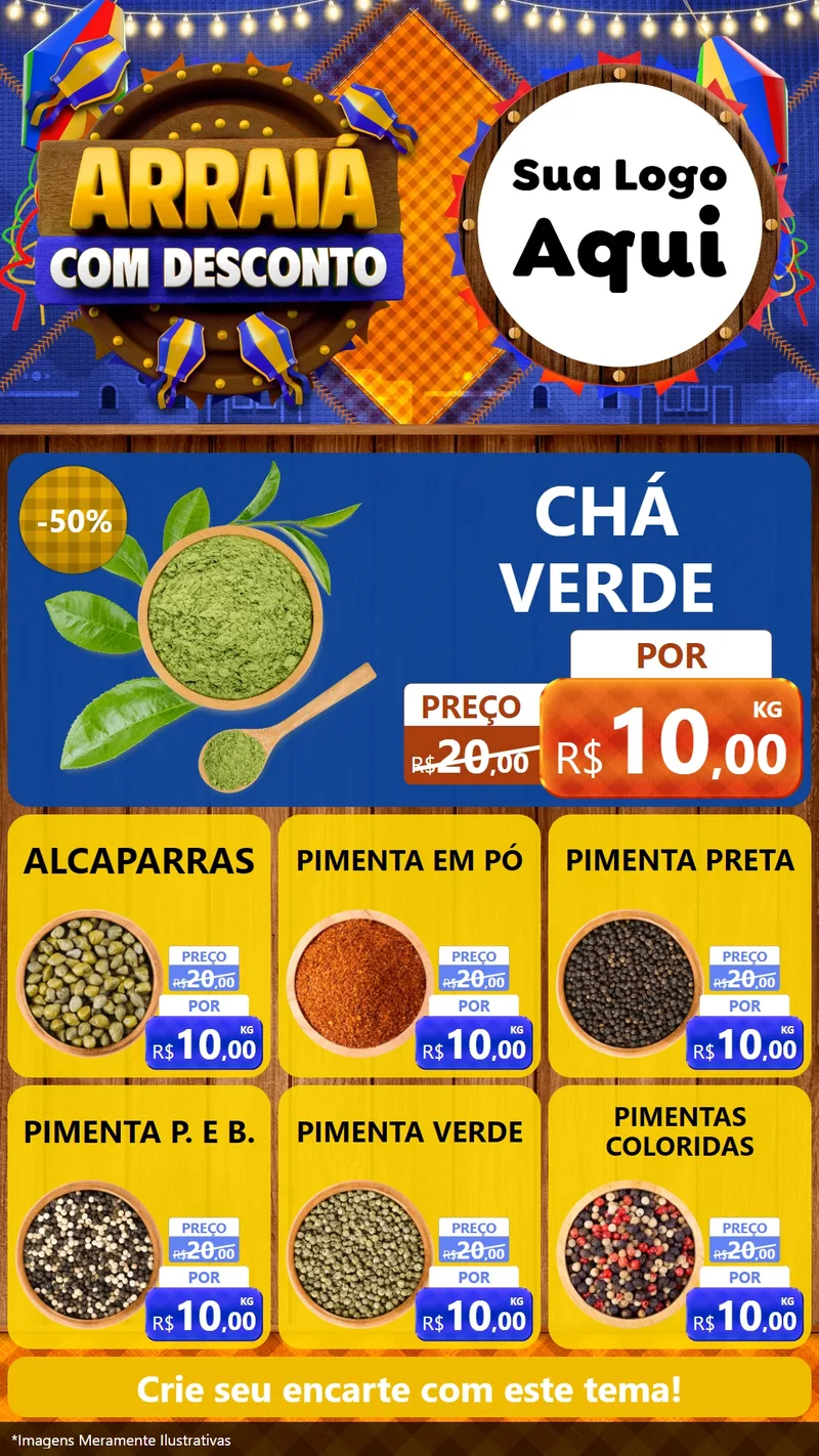 Modelo de Rede Social para Stories com o tema Arraiá Com Desconto para Produtos Naturais
