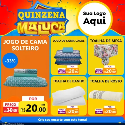 Modelo de Rede Social para Feed Facebook com o tema Quinzena Maluca para Cama, Mesa e Banho