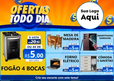 Modelo de Encarte para Encarte A4 Horizontal com o tema Ofertas Todo Dia para Móveis e Eletro