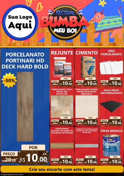 Modelo de Encarte para Encarte A4 Vertical com o tema Festival Bumba Meu Boi para Pisos e revestimentos