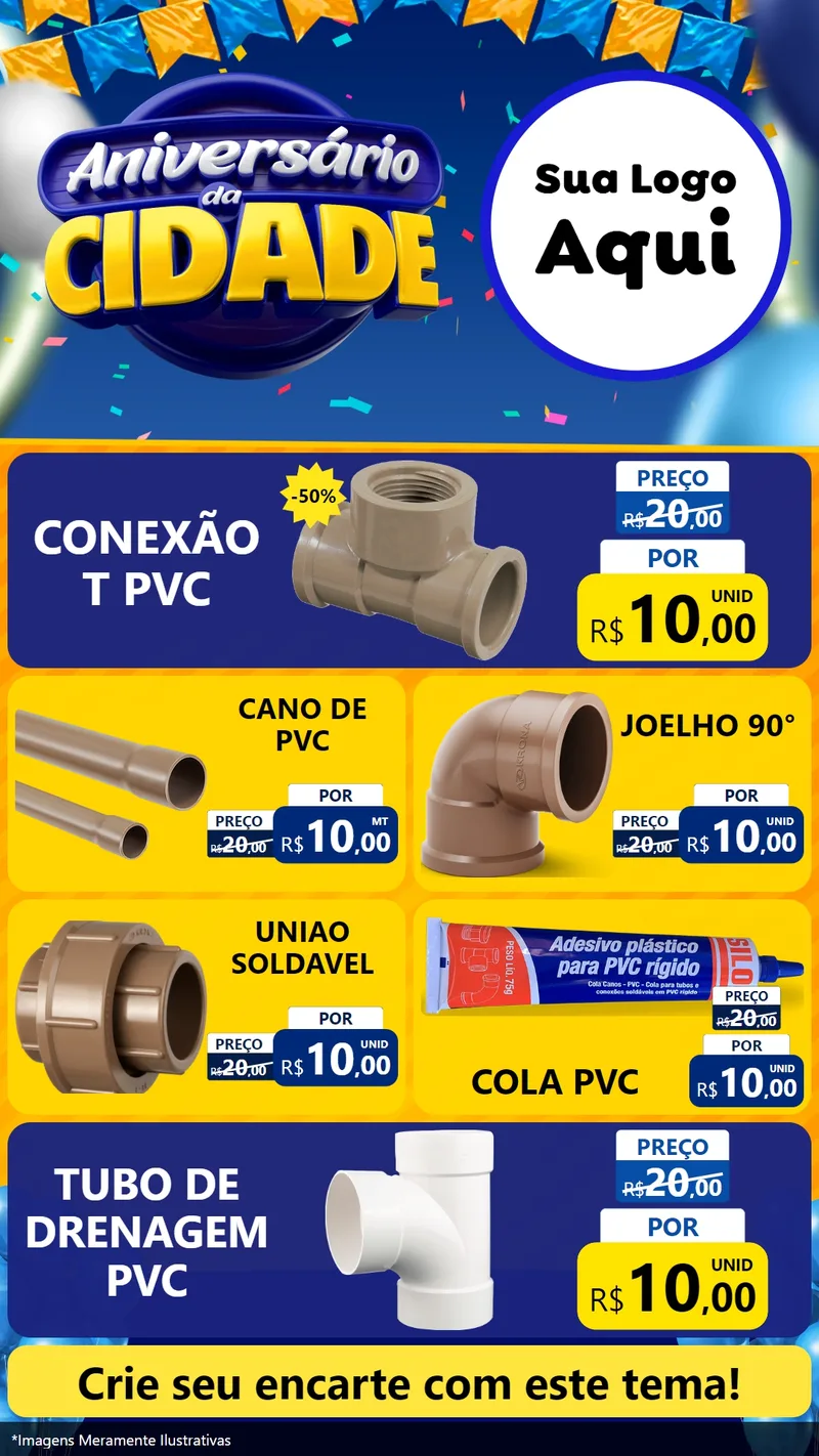 Modelo de TV para TV Vertical com o tema Aniversário da Cidade para Tubos e conexões