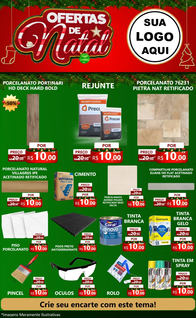 Modelo de Encarte para Encarte Grande com o tema Ofertas de Natal para Pisos e revestimentos