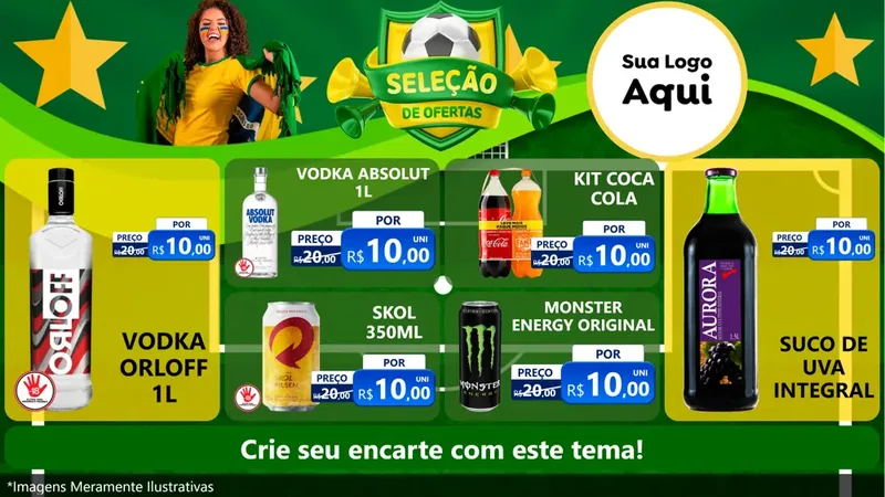 Modelo de TV para TV Horizontal com o tema Seleção de Ofertas - Copa para Distribuidora de bebidas