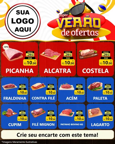 Modelo de Rede Social para Feed Instagram com o tema Super Verão de Ofertas para Açougue