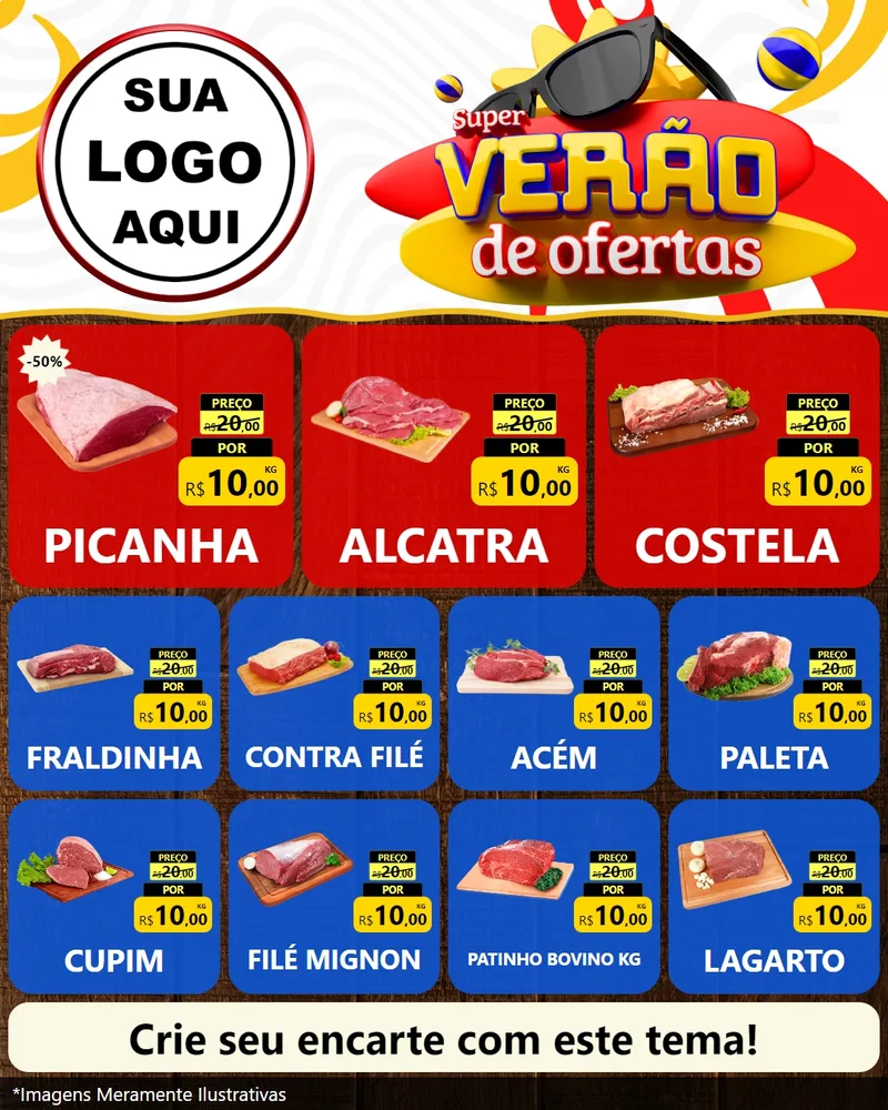 Modelo de Rede Social para Feed Instagram com o tema Super Verão de Ofertas para Açougue