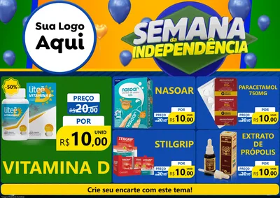 Modelo de Encarte para Encarte A4 Horizontal com o tema Semana da Independência para Farmácia