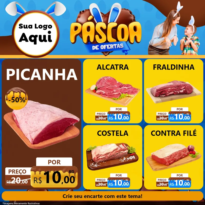 Modelo de Rede Social para Feed Facebook com o tema Páscoa de Ofertas para Açougue