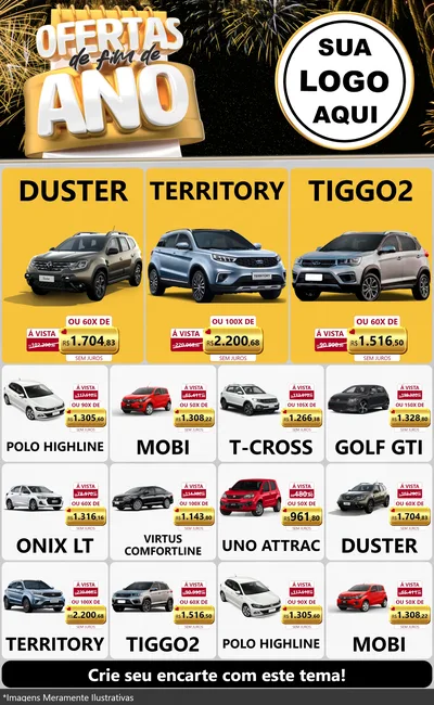 Modelo de Encarte para Encarte Grande com o tema Ofertas de Fim de Ano para Concessionaria de Carros
