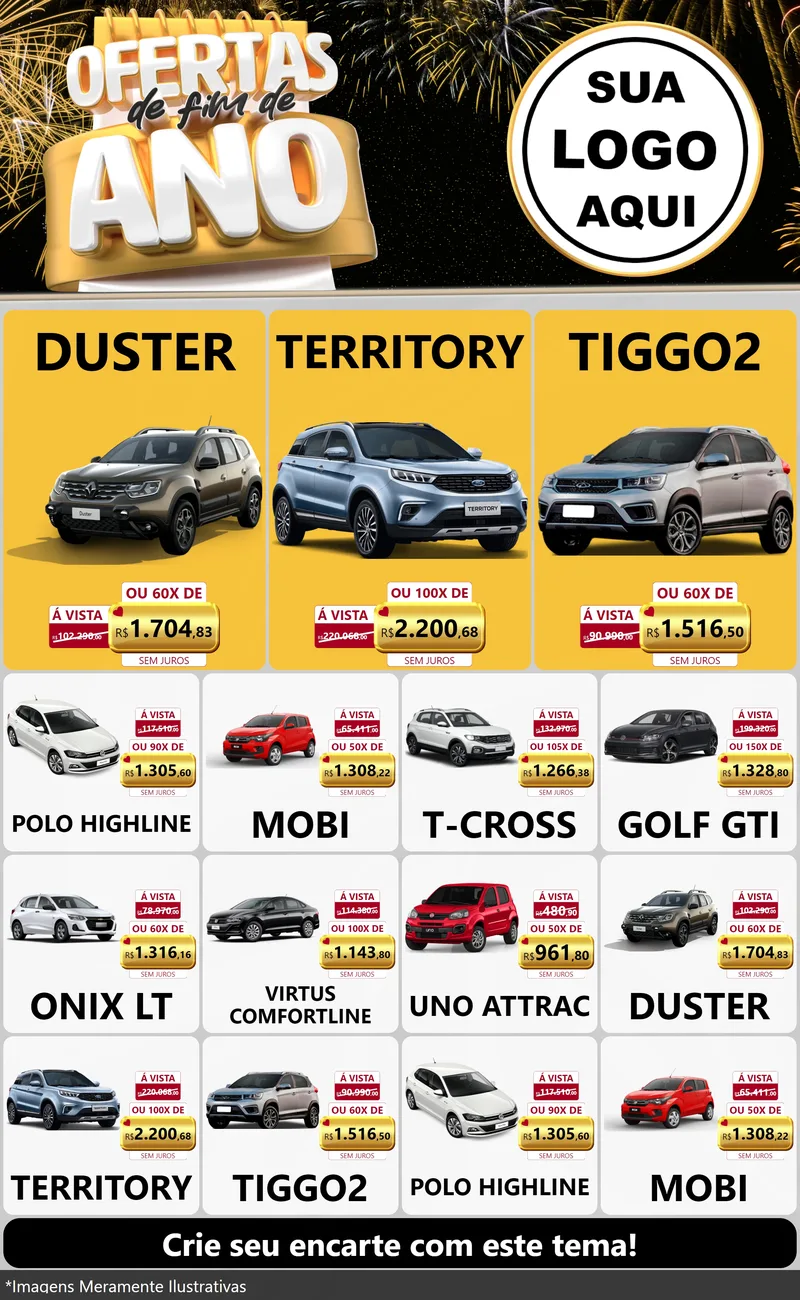 Modelo de Encarte para Encarte Grande com o tema Ofertas de Fim de Ano para Concessionaria de Carros