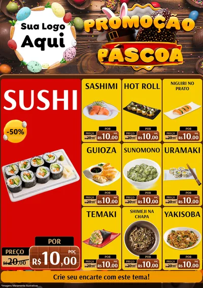 Modelo de Encarte para Encarte A4 Vertical com o tema Promoção Páscoa para Comida japonesa