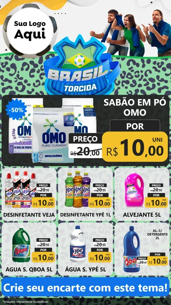 Modelo de Rede Social para Stories com o tema Brasil Torcida - Copa para Produtos de Limpeza