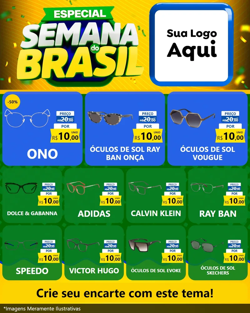 Modelo de Rede Social para Feed Instagram com o tema Especial Semana do Brasil para Óticas