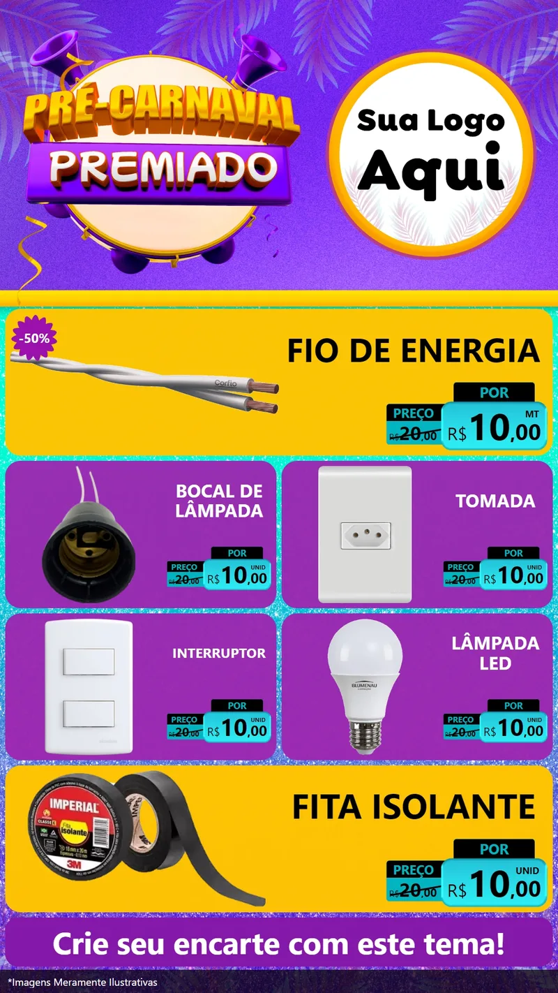 Modelo de TV para TV Vertical com o tema Pré-Carnaval Premiado para Materiais Elétricos