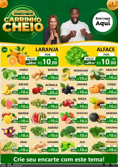 Modelo de Encarte para Encarte A4 Vertical com o tema Carrinho Cheio para Hortifrúti