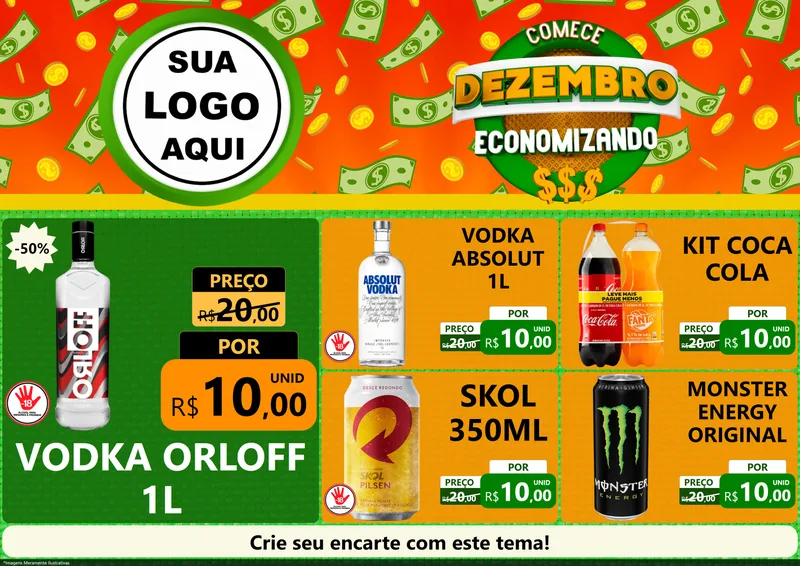 Modelo de Encarte para Encarte A4 Horizontal com o tema Comece Dezembro Economizando para Distribuidora de bebidas