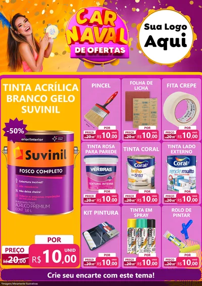 Modelo de Encarte para Encarte A4 Vertical com o tema Carnaval de Ofertas para Tintas e Ferramentas