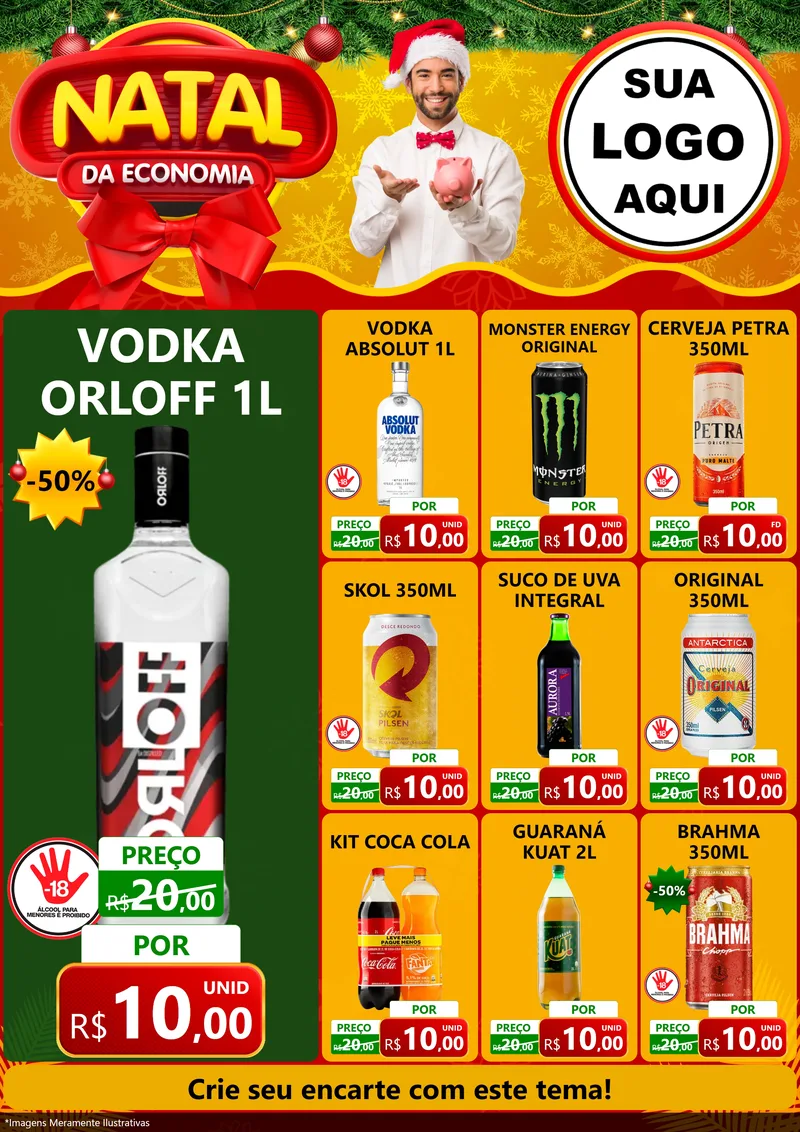 Modelo de Encarte para Encarte A4 Vertical com o tema Natal da Economia para Distribuidora de bebidas