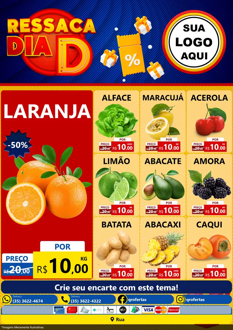 Modelo de Encarte para Encarte A4 Vertical com o tema Ressaca Dia D para Hortifrúti