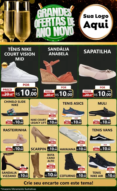 Modelo de Encarte para Encarte Grande com o tema Grandes Ofertas de Ano Novo para Calçados