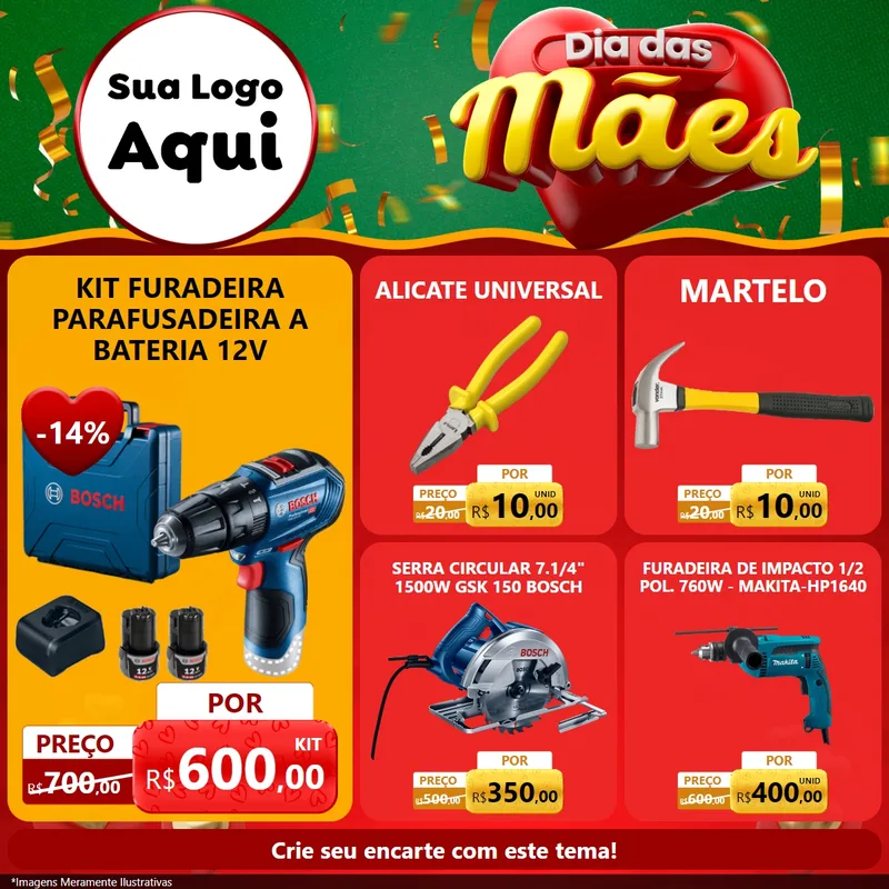 Modelo de Rede Social para Feed Facebook com o tema Dia das Mães para Maquinas e Ferramentas