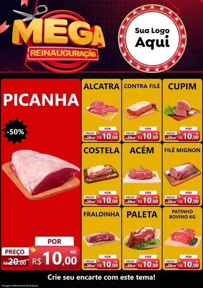 Modelo de Encarte para Encarte A4 Vertical com o tema Mega Reinauguração para Açougue
