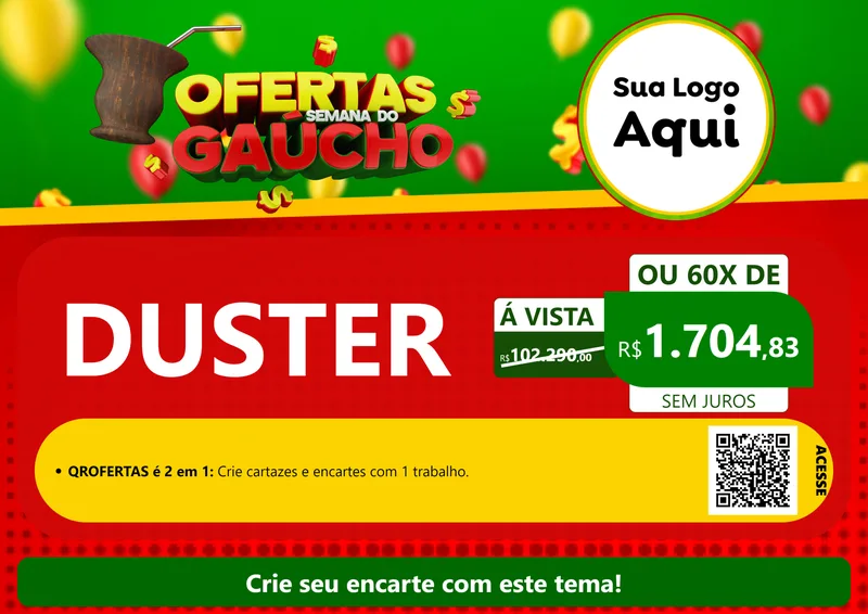 Modelo de Cartaz para Cartaz A4 Horizontal com o tema Ofertas Semana Do Gaúcho para Concessionaria de Carros