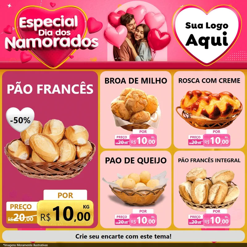 Modelo de Rede Social para Feed Facebook com o tema Especial Dia dos Namorados para Padaria