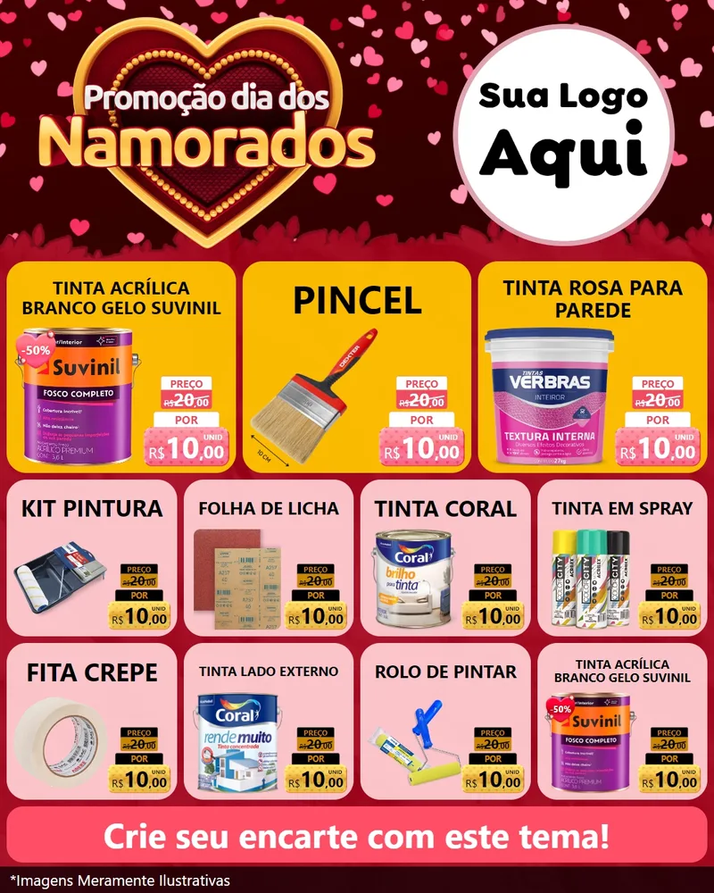 Modelo de Rede Social para Feed Instagram com o tema Promoção Dia Dos Namorados para Tintas e Ferramentas