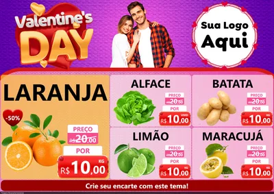Modelo de Encarte para Encarte A4 Horizontal com o tema Valentine's Day para Hortifrúti