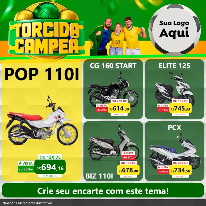 Modelo de Rede Social para Feed Facebook com o tema Torcida Campeã - Copa para Concessionaria de Motos
